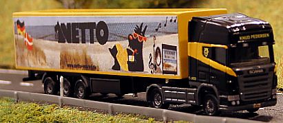 1445 Herpa SCANIA Koffer-Sattelzug NETTO Musik rechts Internet