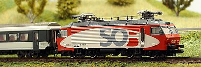 1543 ROCO 4-4 - 02166 B - E-Lok  RE 446 - SOB - rechts - Landschaft - Wagen - Internet