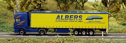 1703 lackieren und beschriften -- HERPA - SCANIA Gardinenplanen-Sattelzug - ALBERS - links - Internet 1703 lackieren und beschriften -- HERPA - SCANIA Gardinenplanen-Sattelzug - ALBERS - links - Internet